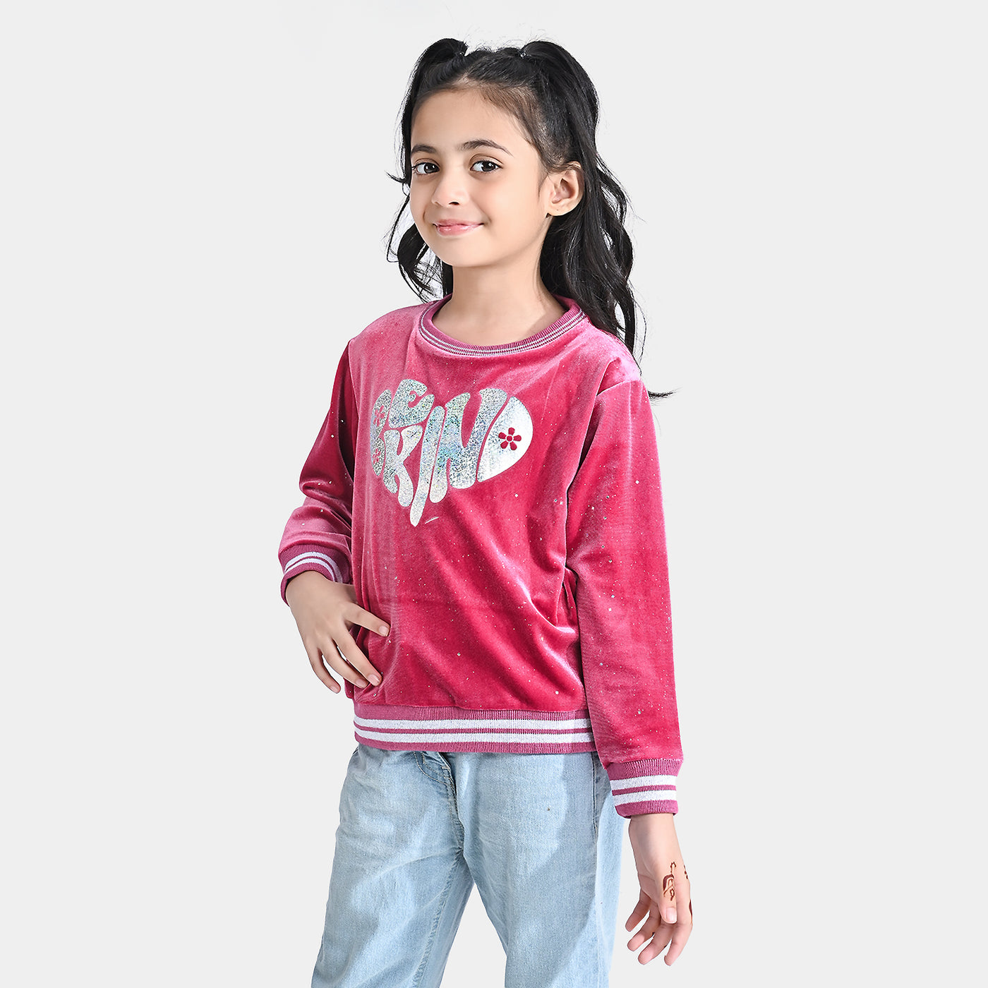 Girls Velvet Sweatshirt Heart-Pink