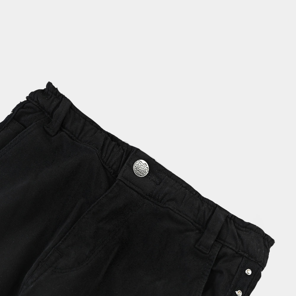 Girls Cotton Twill Pant China Tape-BLACK