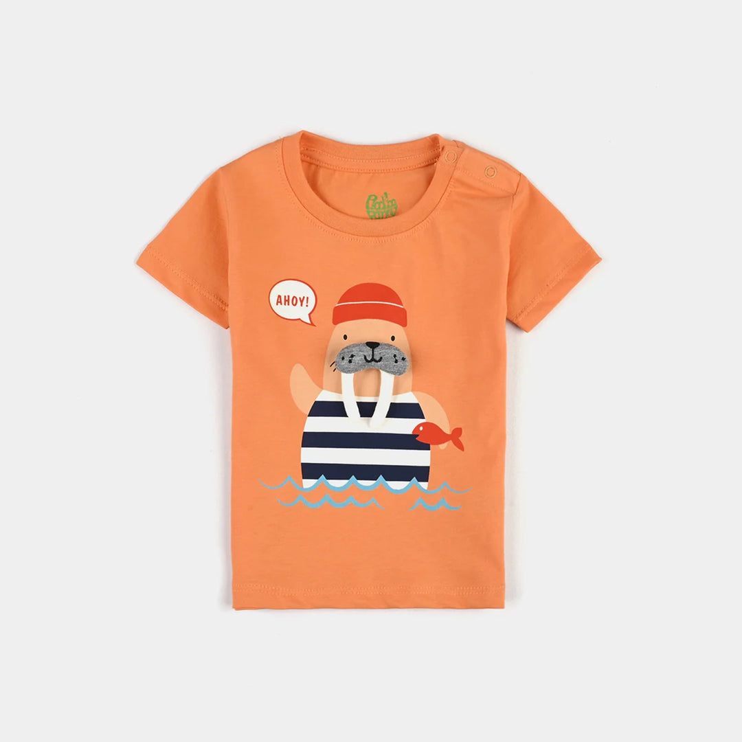 Infant Boys Cotton Jersey Round Neck T-Shirt AHOY- Orange