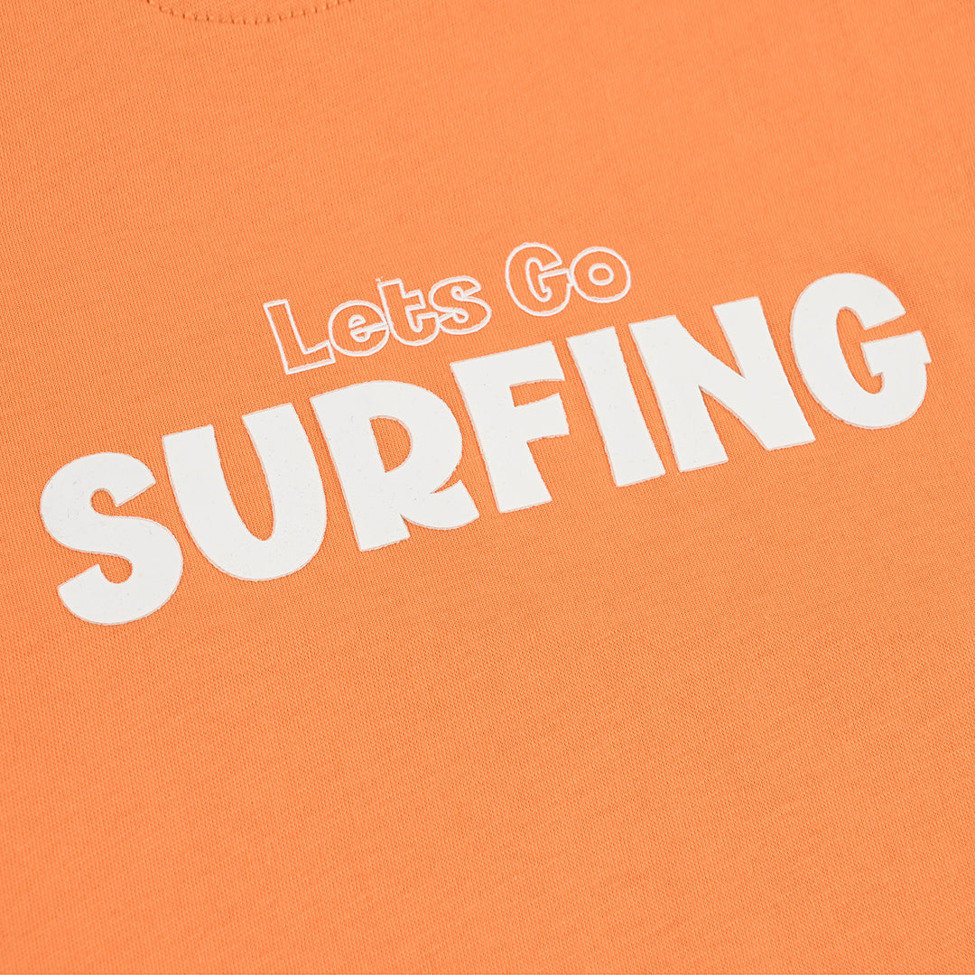 Boys Cotton Jersey Sando Lets Go Surfing-Orange