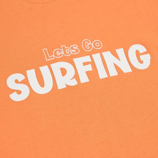 Boys Cotton Jersey Sando Lets Go Surfing-Orange