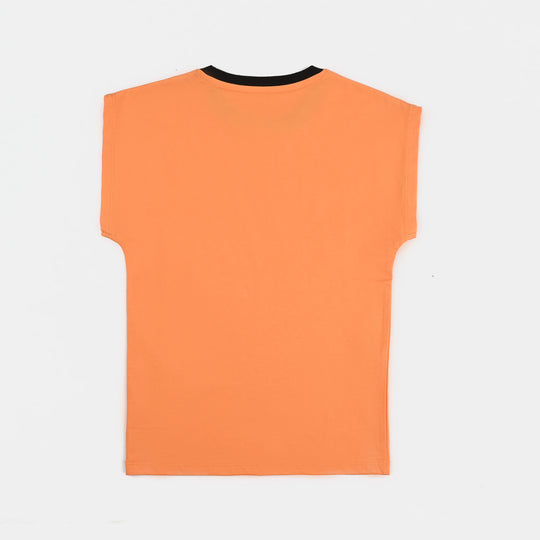 Boys Cotton Jersey Sando Lets Go Surfing-Orange