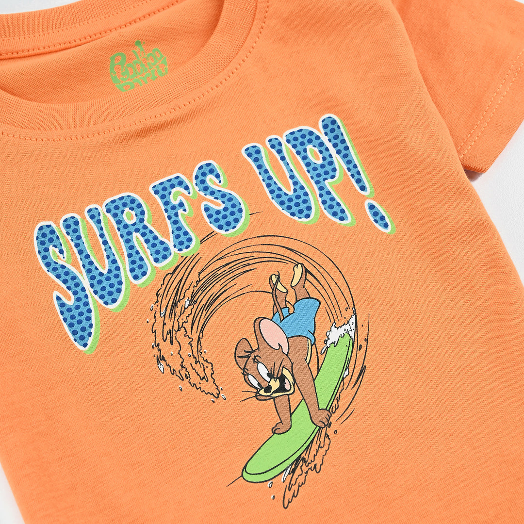 Infant Boys Cotton Jersey Round Neck T-Shirt Surfs UP-B/Orange