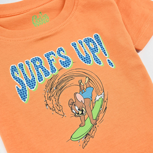 Infant Boys Cotton Jersey Round Neck T-Shirt Surfs UP-B/Orange