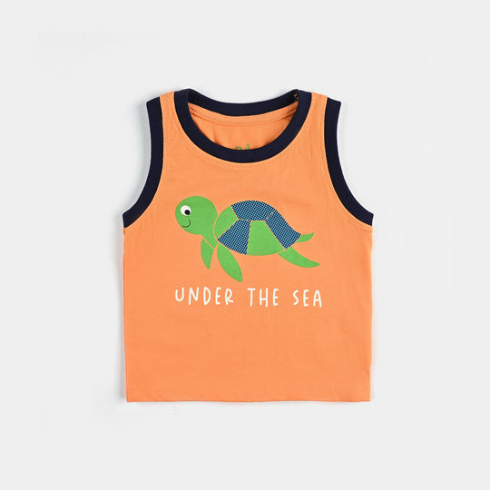 Infant Boys Cotton Jersey Sando Under The Sea-Black/Orange