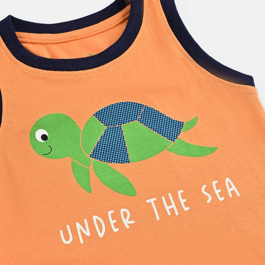 Infant Boys Cotton Jersey Sando Under The Sea-Black/Orange