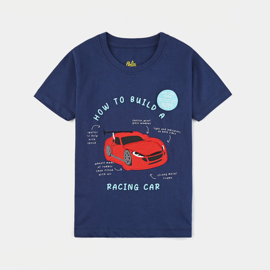 Boys Cotton Jersey T-Shirt H/S Racing Car-Navy Blue