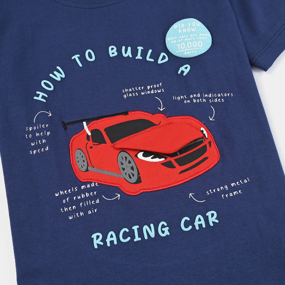 Boys Cotton Jersey T-Shirt H/S Racing Car-Navy Blue