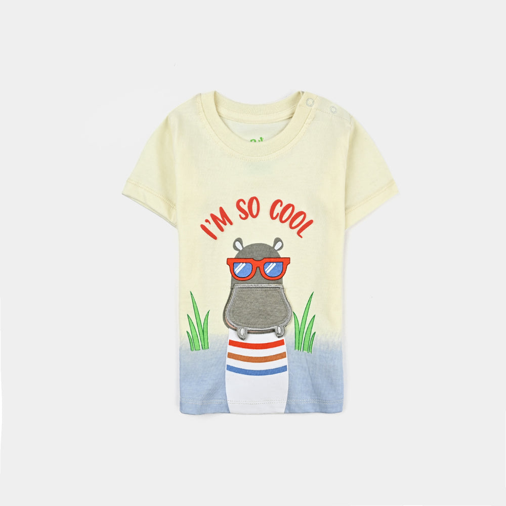 Infant Boys Cotton Jersey T-Shirt (HIPPO) - Lime/Yellow