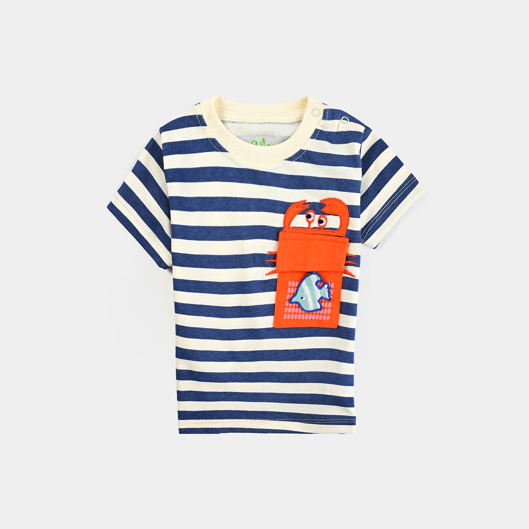 Infant Boys Cotton Jersey Round Neck T-Shirt (Fish & Crab) - Multicolor