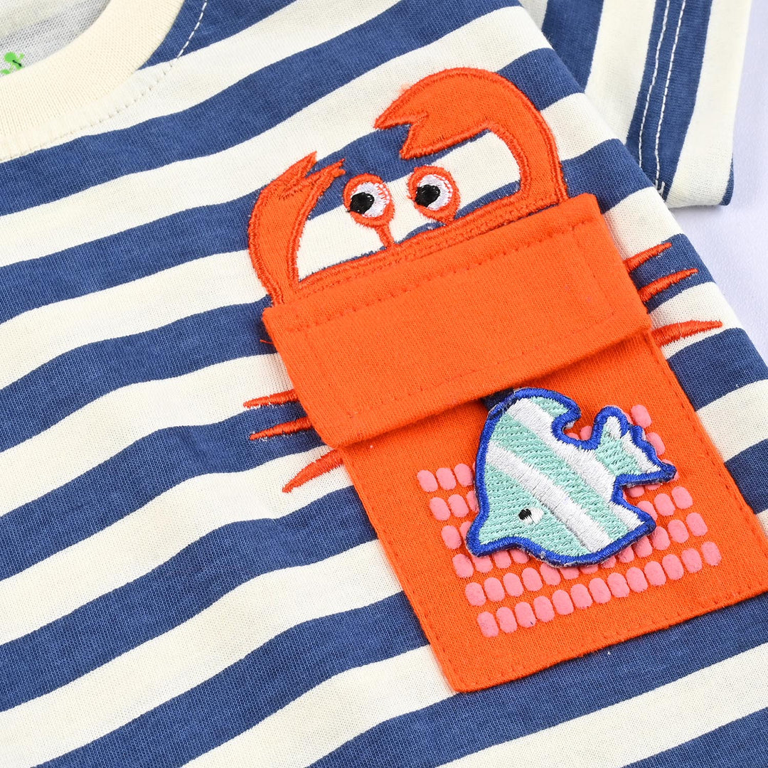 Infant Boys Cotton Jersey Round Neck T-Shirt (Fish & Crab) - Multicolor