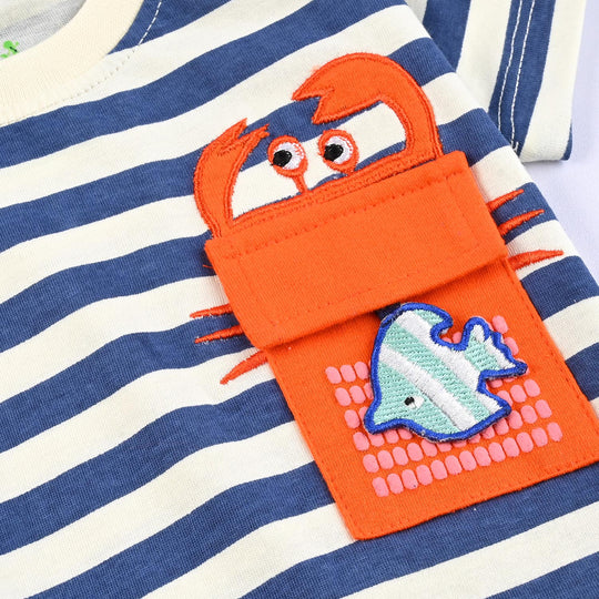 Infant Boys Cotton Jersey Round Neck T-Shirt (Fish & Crab) - Multicolor