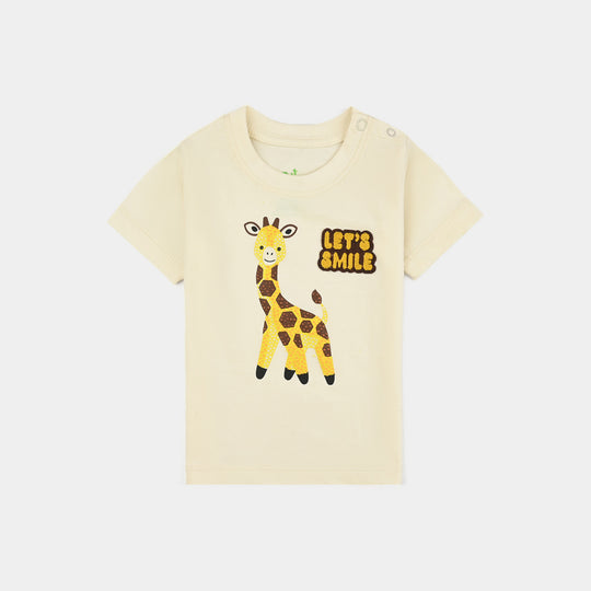 Infant Boys Cotton Jersey Round Neck T-Shirt Giraffe-Vanila.Ice