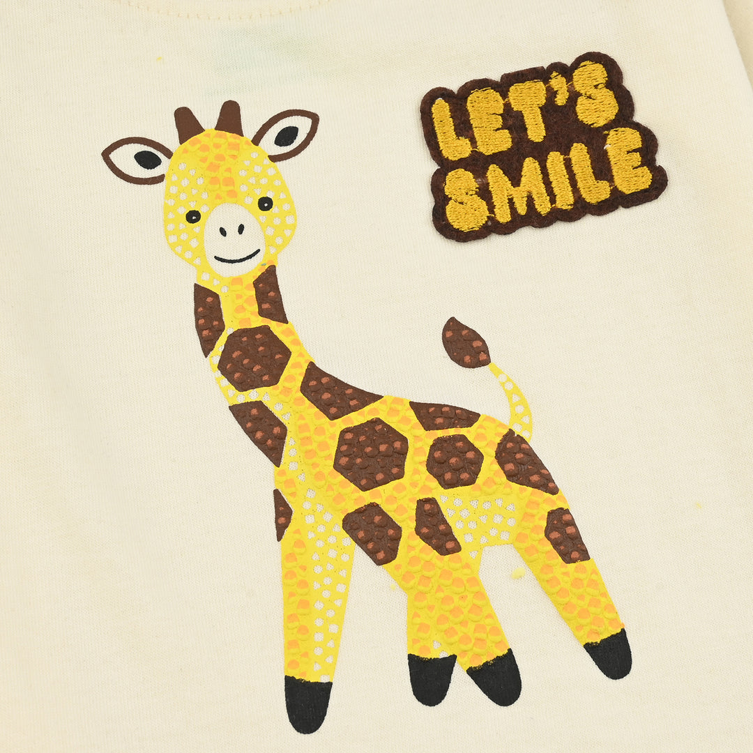 Infant Boys Cotton Jersey Round Neck T-Shirt Giraffe-Vanila.Ice