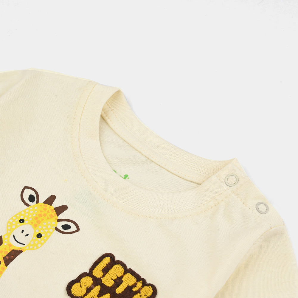 Infant Boys Cotton Jersey Round Neck T-Shirt Giraffe-Vanila.Ice