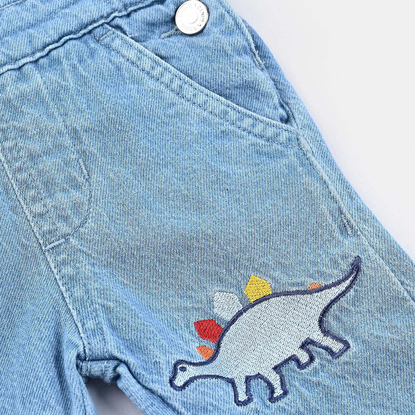 Infant Boys Denim rigid Denim Dungaree Dino-LIGHT BLUE