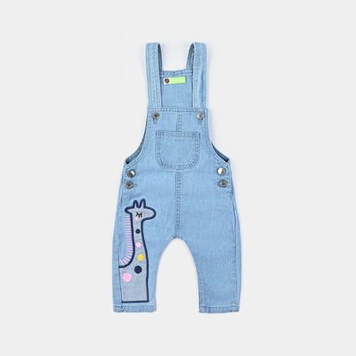 Infant Girls Denim Rigid Cute Giraffe Dungaree - Mid Blue