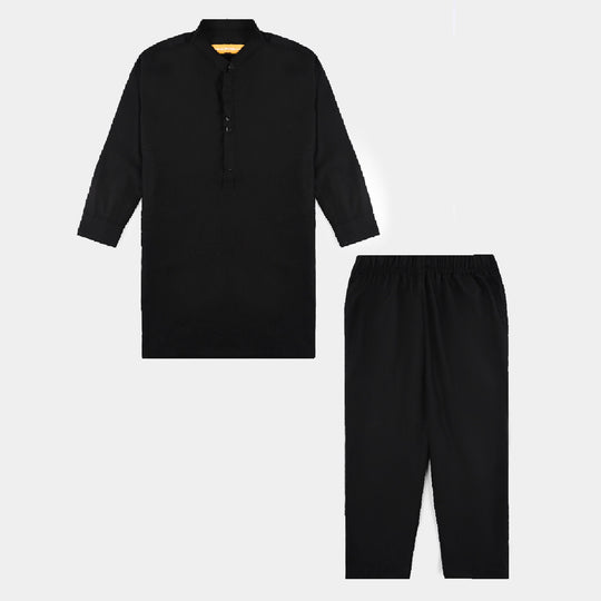 Boys Poly Viscose Pajama Suit (Cut Collar)-BLACK