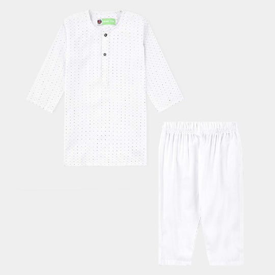 Infants Boys Poly Viscose Shalwar Suits (Dots)-White