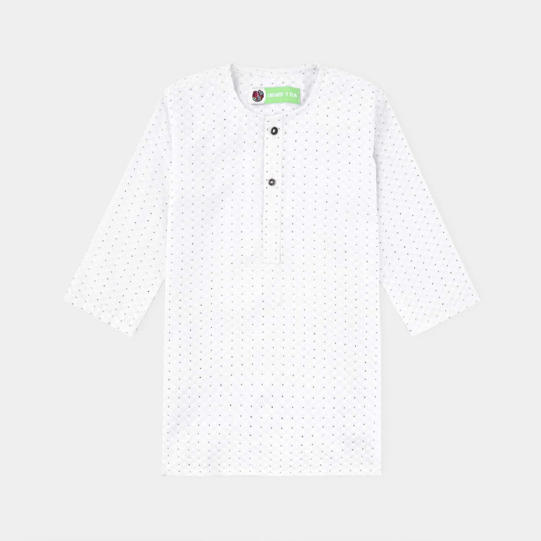 Infants Boys Poly Viscose Shalwar Suits (Dots)-White