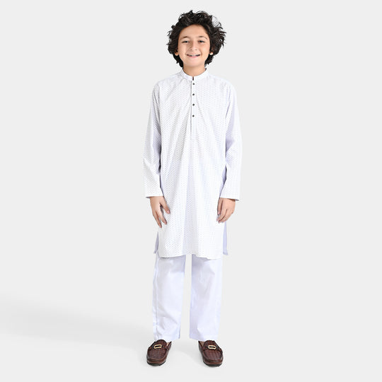 Boys Poly Viscose Shalwar Suit (Dots)-White