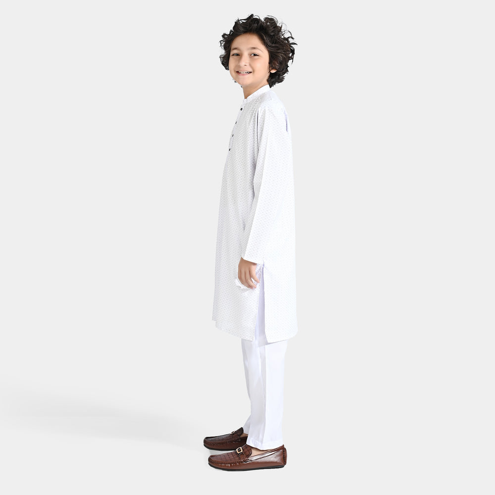 Boys Poly Viscose Shalwar Suit (Dots)-White