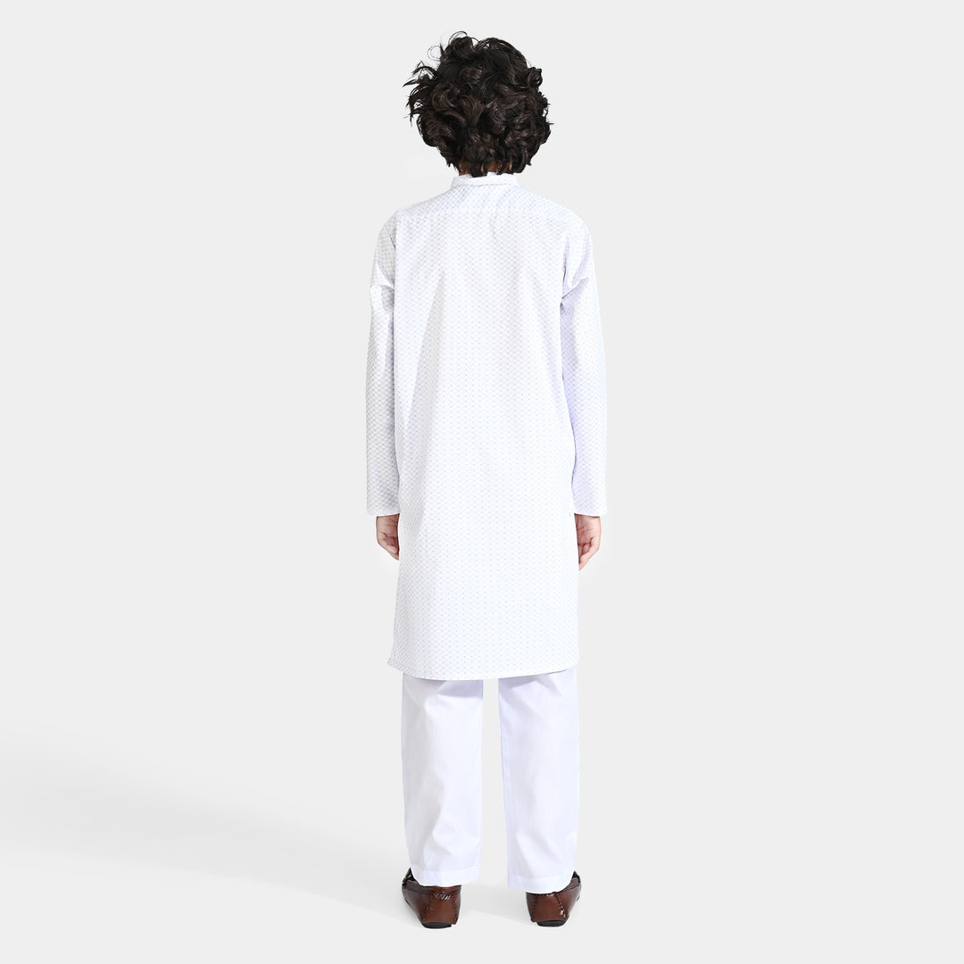 Boys Poly Viscose Shalwar Suit (Dots)-White