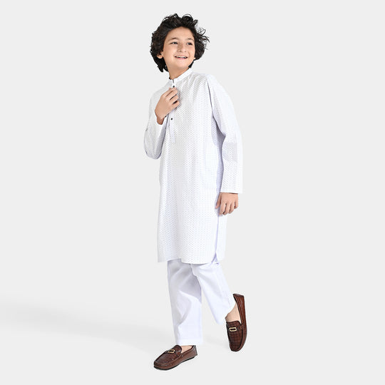 Boys Poly Viscose Shalwar Suit (Dots)-White