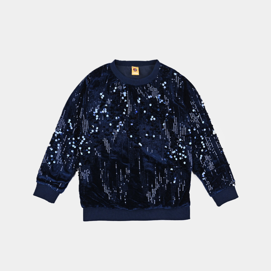 Girls Velvet Sweatshirt SEQUENCE-NAVY