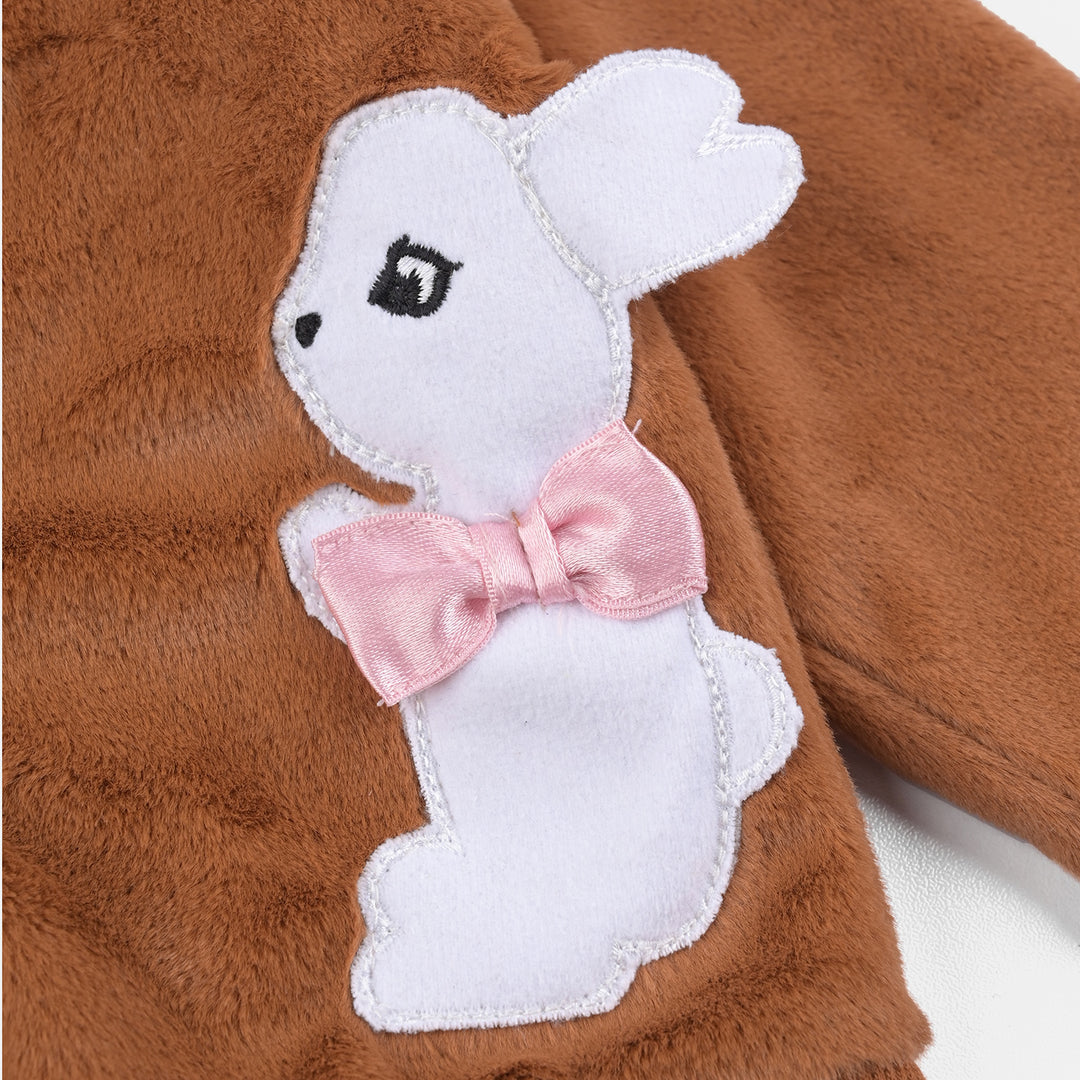 Infant Girls Sherpa Jacket Rabbit-BROWN