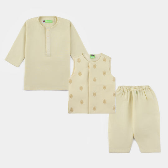 Infant Boys Cotton Slub 3 Piece Suit (Lemon Icing)-OFF-White