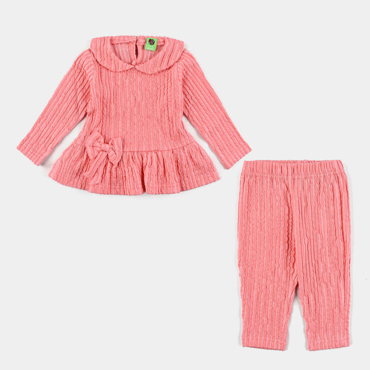 Infant Girls Jacquard Knitted Suit Cute-Peach