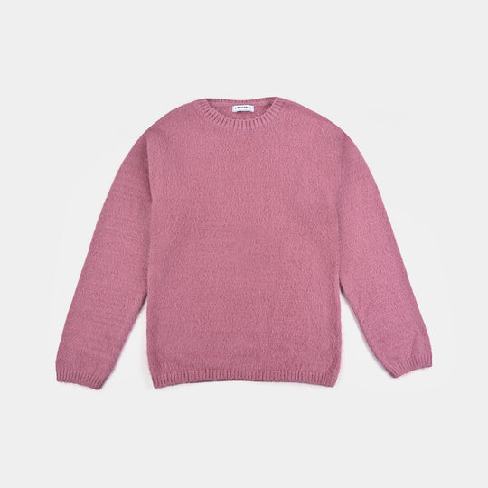 Teens Girls Acrylic Sweater-Pink