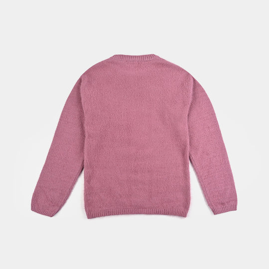 Teens Girls Acrylic Sweater-Pink