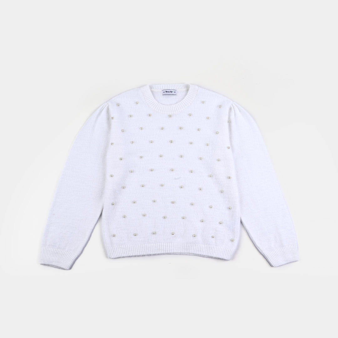 Teens Girls Acrylic Cropped Sweater-White