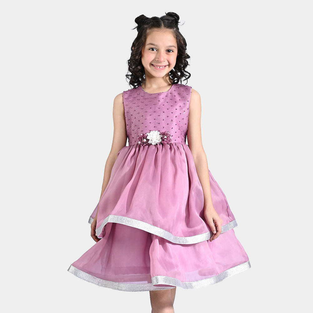 Girls Net Fancy Frock Classy-Purple