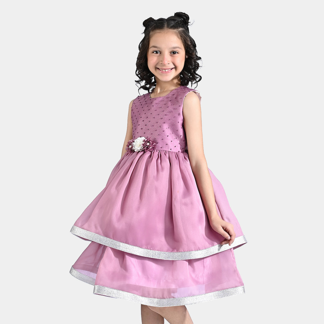 Girls Net Fancy Frock Classy-Purple