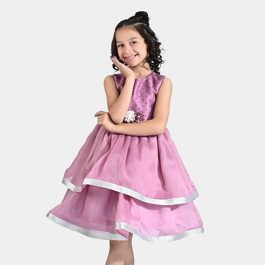 Girls Net Fancy Frock Classy-Purple