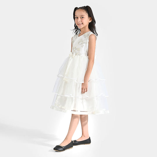 Girl Net Fancy Frock Little Beauty-White