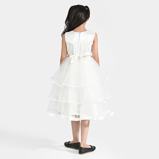 Girl Net Fancy Frock Little Beauty-White