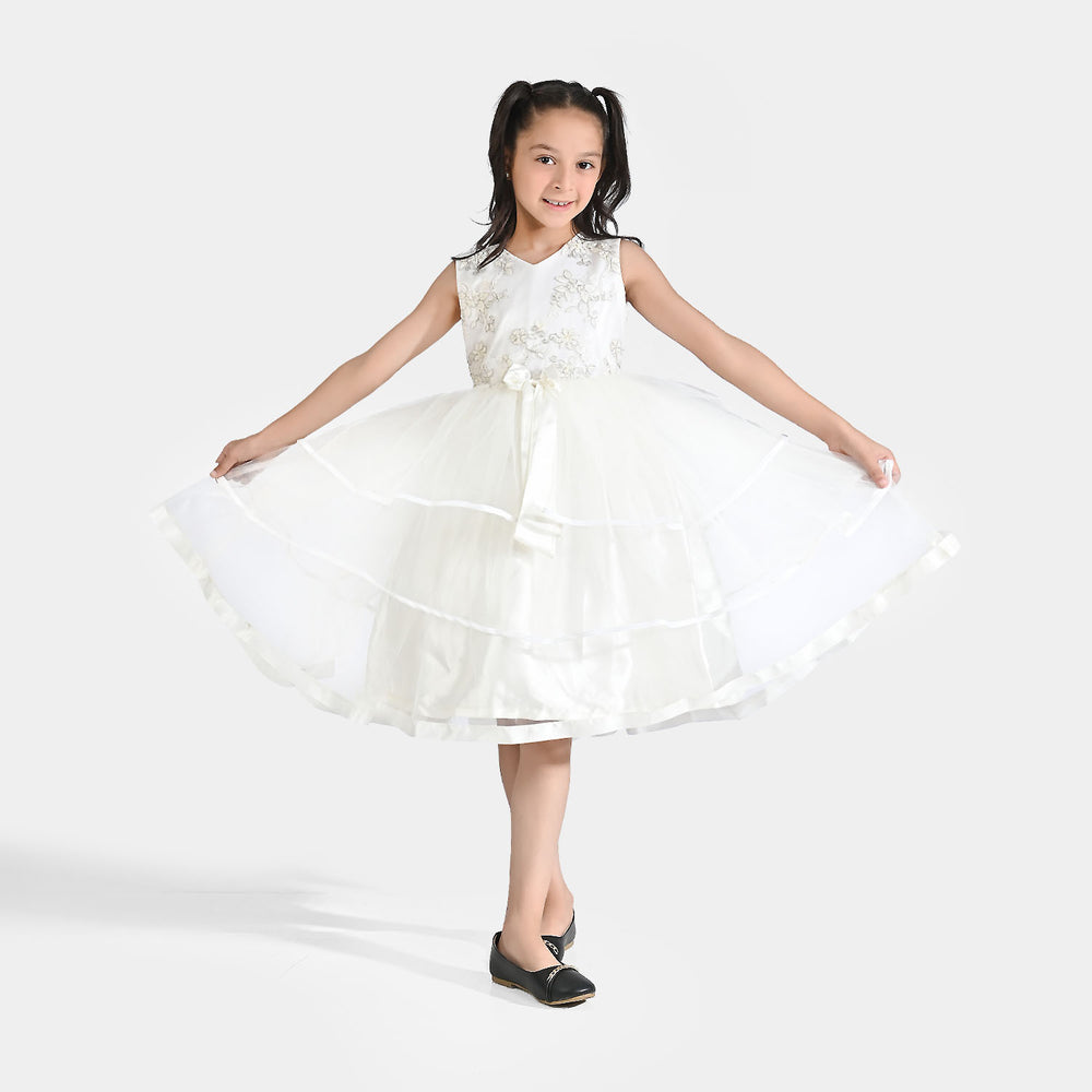 Girl Net Fancy Frock Little Beauty-White