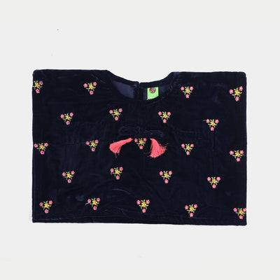 Infant Girls Velvet Emb Top Flowers Bouquet-Navy Blue