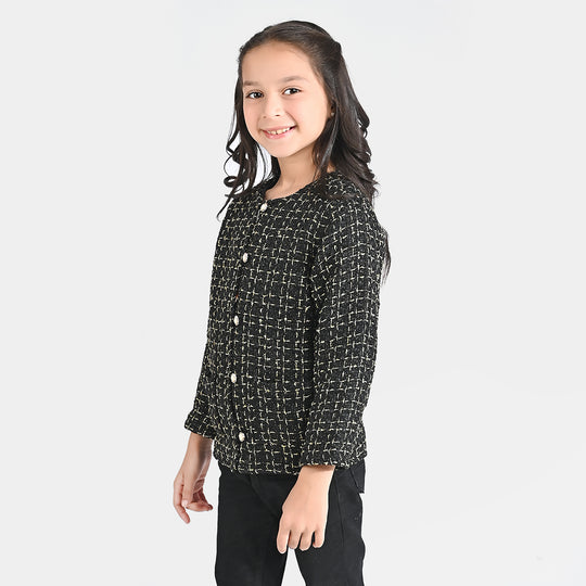 Girls Cotton Twill Jacket Fancy Tweed Black