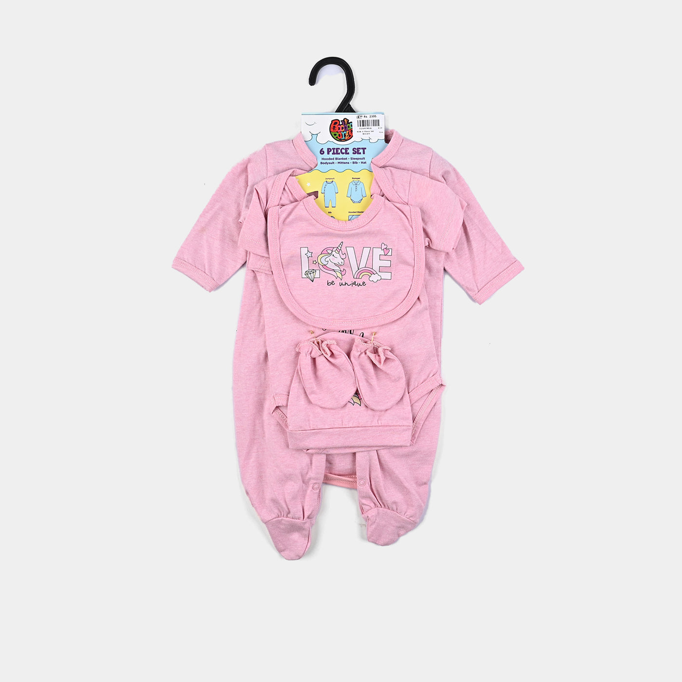 Infant Unisex Cotton Jersey 6 Piece Set Character-Pink