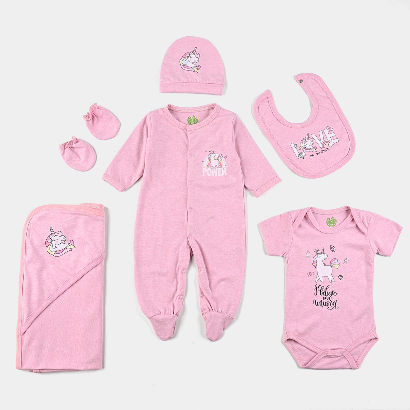 Infant Unisex Cotton Jersey 6 Piece Set Character-Pink