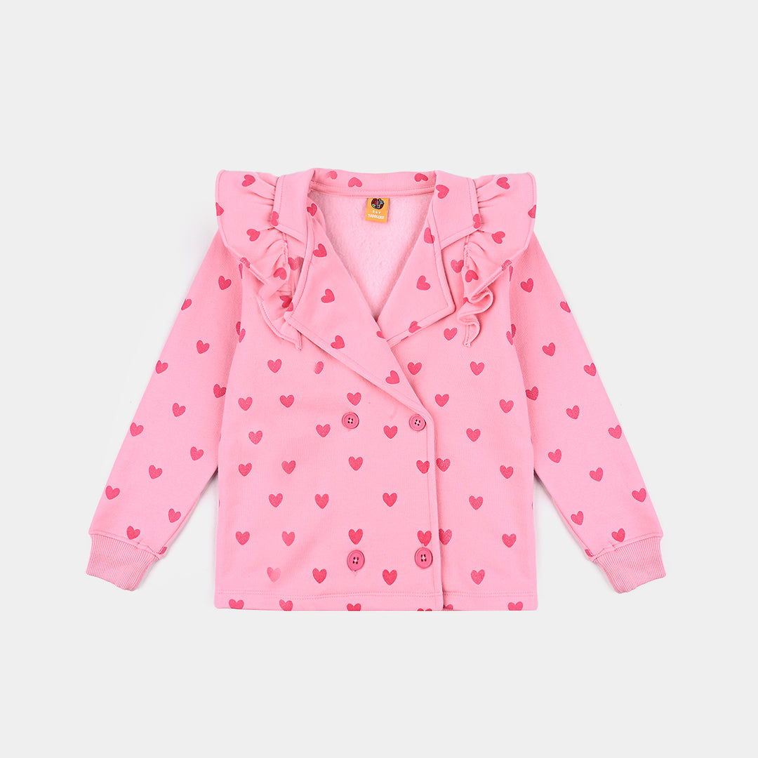 Girls Fleece Knitted Jacket Hearts-Candy Pink