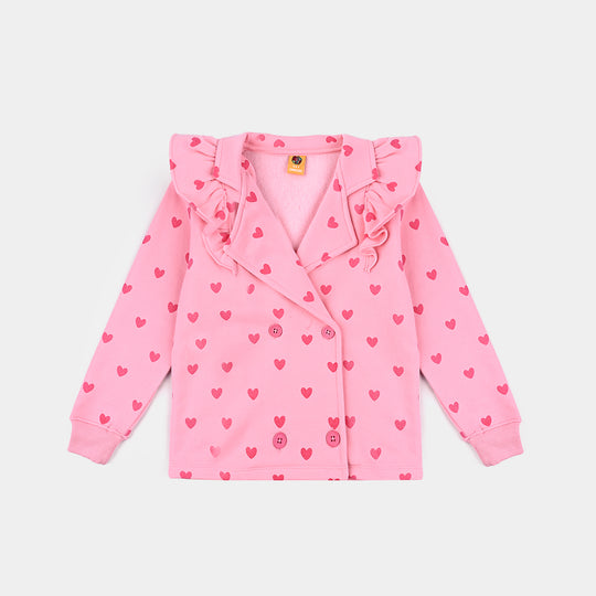 Girls Fleece Knitted Jacket Hearts-Candy Pink