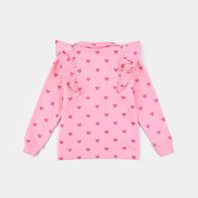 Girls Fleece Knitted Jacket Hearts-Candy Pink