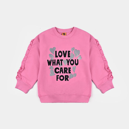 Girls Cotton Terry Sweatshirt Love What You Care-Sachet Pink