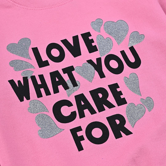 Girls Cotton Terry Sweatshirt Love What You Care-Sachet Pink